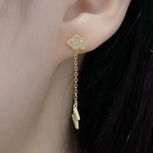 S925 Sterling silver cloud and lightning earrings with gold plating and zircon stones