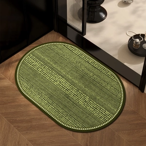 French-style green oval diatom mud bath mat with woven texture for bathroom floor
