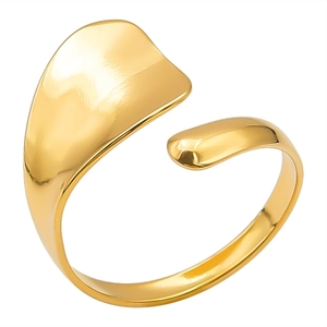 Minimalist adjustable open ring in gold plated 304 stainless steel with organic design