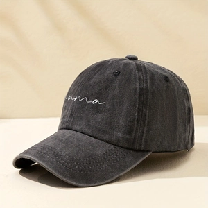 Cappellino da baseball vintage grigio scuro con ricamo Mama bianco e vista laterale