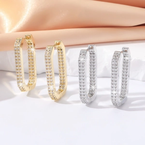 Geometric Hoop Earrings Copper Micro Pave Zircon C-Shaped U-Shaped Minimalist Luxury Jewelry For Women