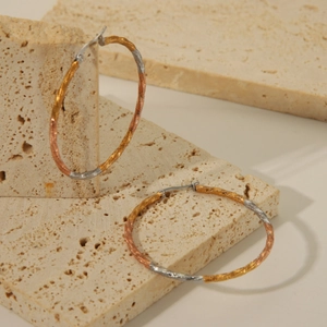 Tricolor Twisted Hoop Earrings 18K Gold Plated Stainless Steel Spiral Texture Geometric Vintage Jewelry For Women