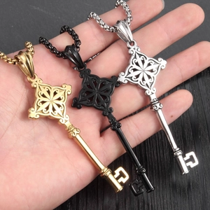 Hip hop style key pendant necklaces in gold, black, and silver metal for men and women