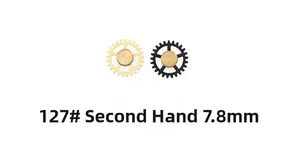 Detail of 7.8mm vintage gear-style clock second hands in gold and black, model 127#