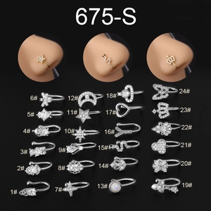 Detailed catalog showing 24 styles of silver faux nose rings with zircon inlays
