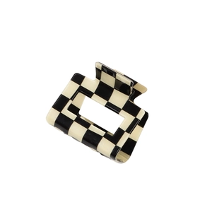 5cm black and white checkerboard hair claw clip with square hollow resin design