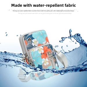 Close-up showing waterproof oxford fabric and floral pattern with water splash effect