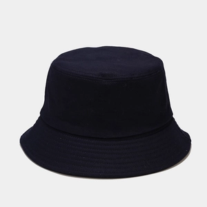 Detail shot of navy cotton sun hat featuring reinforced stitching on the brim