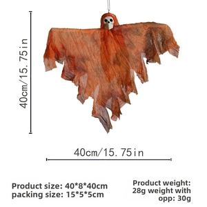 Halloween hanging skeleton ghost in orange fabric showing 40x8x40cm size dimensions
