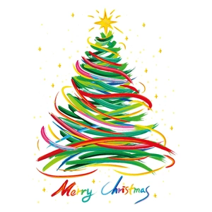 Artistic Christmas tree window sticker with Merry Christmas greeting for holiday decoration