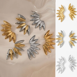 Stainless Steel Leaf Earrings For Women Irregular Geometric Sunburst Punk Hip Hop PVD Gold Plated Statement Jewelry