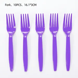 Set di 10 forchette di plastica viola usa e getta per decorazioni festa neon
