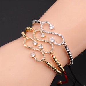 Infinity Symbol Bracelet Copper Cubic Zirconia Adjustable Woven Rope Fashion Jewelry For Women Men