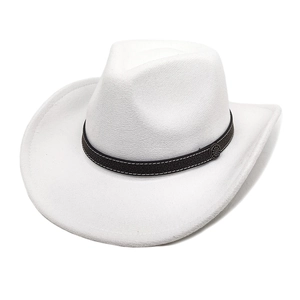 Classic white wool felt western cowboy hat with black leather band and metal buckle