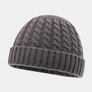 Winter cable knit beanie in dark grey featuring a classic cuffed brim for a stylish warm look