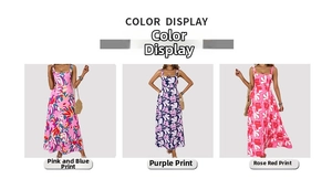 Detailed color display of square neck summer dresses with three floral print patterns
