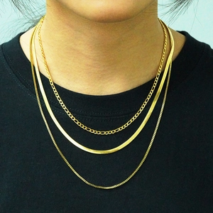 Fashion Layered Necklaces 18K Gold Plated Stainless Steel Figaro Snake Box Chain Jewelry For Women