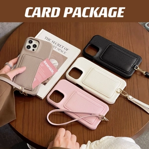 Litchi Grain PU Leather Phone Case Card Slot Holder Wrist Strap Protective Cover For iPhone
