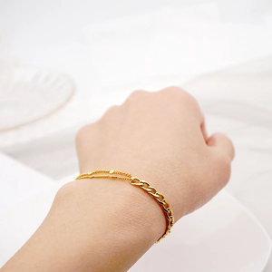 Dual-layer 18K gold plated titanium steel bracelet featuring Cuban and bead chain links