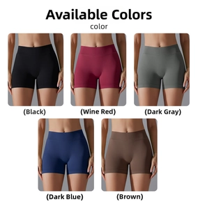 Sélection de cinq shorts de yoga sans couture taille haute en noir, bordeaux, gris et bleu