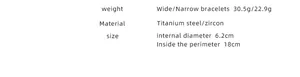 Size guide for steel bangles showing weight and inner diameter 6.2cm and 18cm perimeter