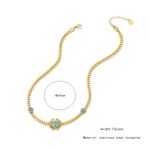 Detail of turquoise flower pendant necklace in gold stainless steel with 40+5cm chain size