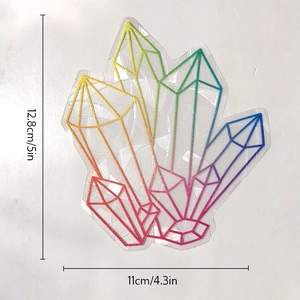 Rainbow prism suncatcher decal with crystal cluster design and size measurements