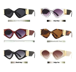 Modern oversized geometric sunglasses collection in six various colors with metal details