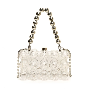Transparent acrylic candy color handbag with silver metal ball handle and chain strap