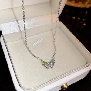 Butterfly Pendant Necklace Alloy Colorful Zirconia Elegant Sweet Style Women Jewelry Accessories Gift