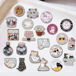 Cute Cartoon Cat Enamel Pin Brooch Zinc Alloy Funny Slogan Badge Jewelry For Cat Lovers Clothing Decor Accessory