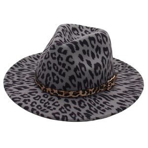 Leopard Print Fedora Hat Women Wide Brim Woolen Felt Retro Jazz Hat With Buckle Band British Style Fashion Accessory
