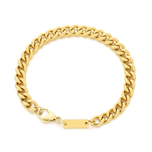 Hip hop style gold stainless steel Cuban chain necklace with engravable blank bar plate