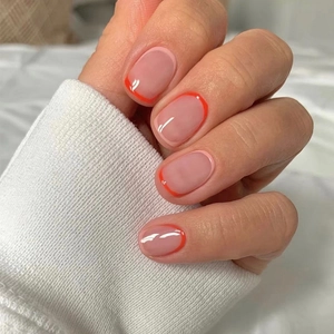 24Pcs French Red Tip Short Square Press On Nails Nude Pink False Nails Set With Glue Glossy Acrylic Fake Nails For Women Daily Manicure