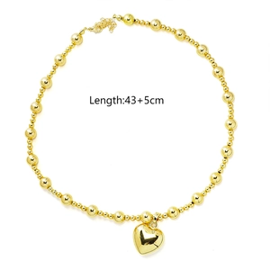 Exaggerated gold beaded heart pendant necklace with adjustable chain length of 43+5cm