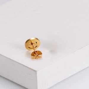 Minimalist gold plated titanium steel round smiley face stud earrings for women