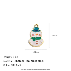 Detailed size chart of a 18K gold-plated stainless steel snowman enamel pendant