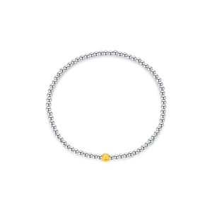 Minimalist s925 silver beaded bracelet with matte gold contrast bead on white background