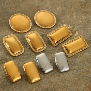 Polished 18K gold and silver stainless steel geometric earrings set with sparkling crystals