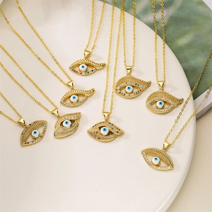 Evil Eye Pendant Necklace Copper Gold Plated Colorful Zircon Crystal Nazar Amulet Protection Jewelry For Women
