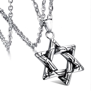 Hip hop hexagram Star of David pendant necklace with vintage silver finish for men and women