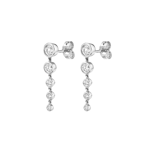 Elegant silver tassel earrings with five graduated sparkling zircons in a bezel setting