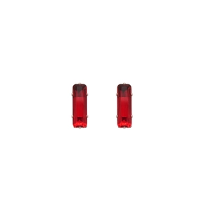 Minimalist rectangular red zircon earrings with silver claw setting on white background