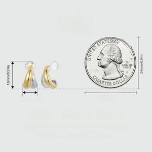 Guida alle taglie per orecchini in argento S925 con dimensioni 13mm x 8mm e moneta