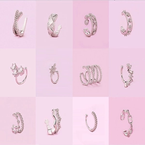 Collection of silver non-pierced ear cuffs with cubic zirconia in multiple designs