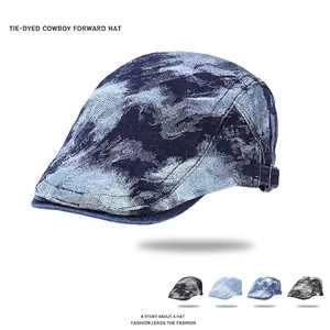 Berretto Piatto In Denim Tie-Dye Retrò Regolabile Stile Inglese Vintage Cotone Traspirante Cappello Pittore Donna