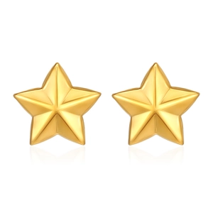 3D star-shaped stainless steel stud earrings with 18K gold plating on white background