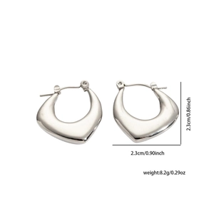 Detailed size specifications for minimalist silver stainless steel curved earrings
