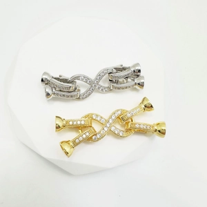 DIY jewelry connector set with silver and gold double-row rhinestone knot clasps