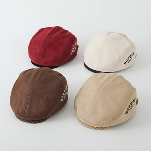 Kids vintage suede flat caps in four colors featuring Boston 1920 embroidery detail